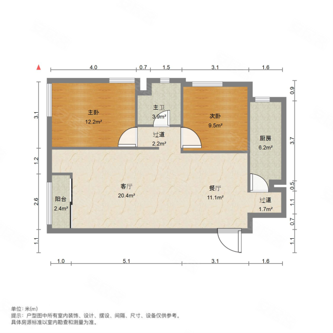 阳光100国际新城(G区)2室2厅1卫95.82㎡西北99万