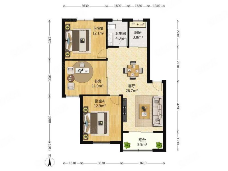 龚路新城3室2厅2卫100.47㎡南北320万