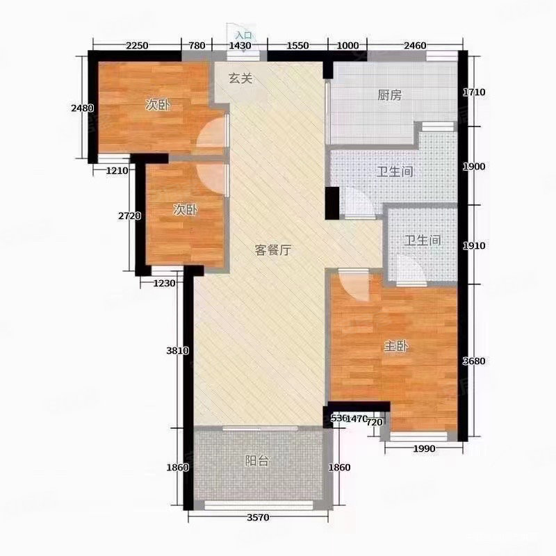 东湖曙光城3室2厅2卫141㎡南北256万