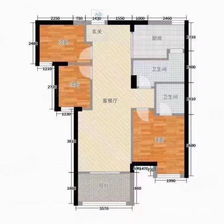 东城国际3室2厅2卫88.43㎡南北138万