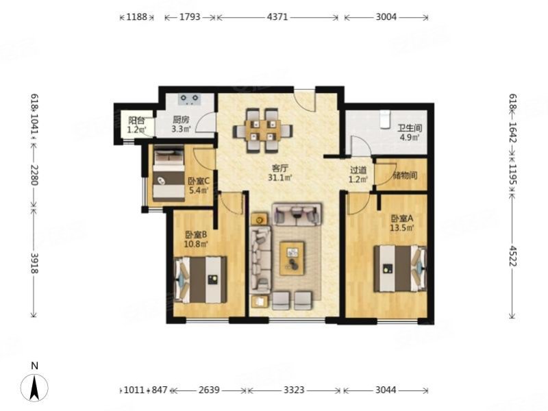 富力盛悦居3室1厅1卫87.31㎡南676万