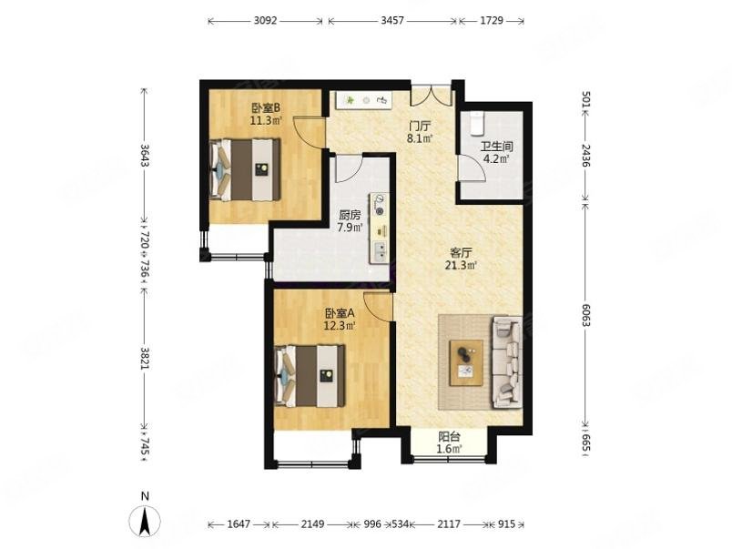 此房零佣金融景城2室2厅8807平