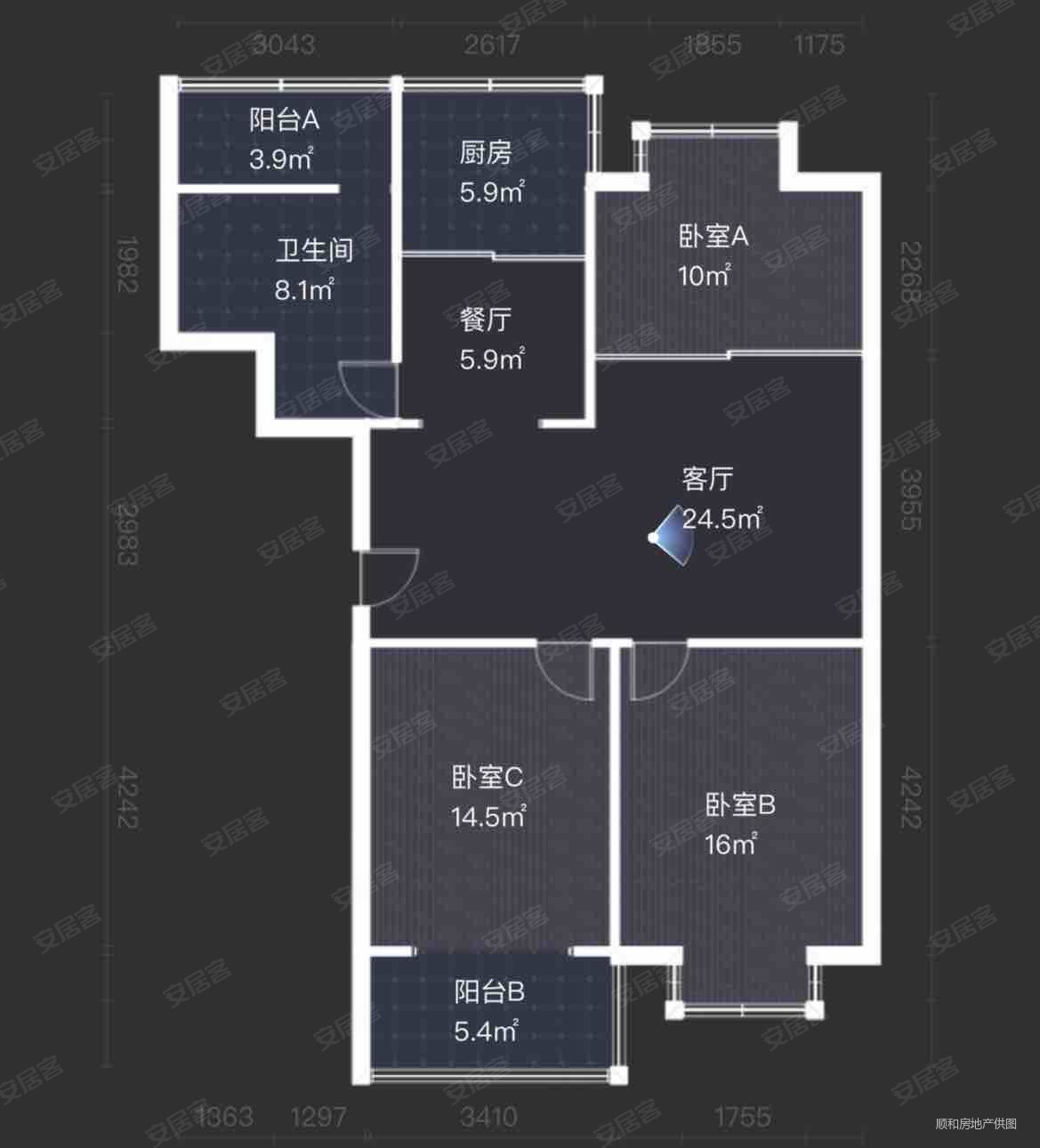 苏建花园城3室2厅1卫118.3㎡南北198万