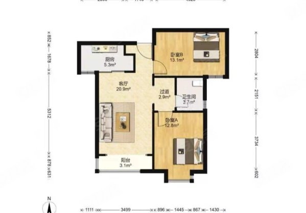 瞰海轩2室2厅1卫93㎡南60万