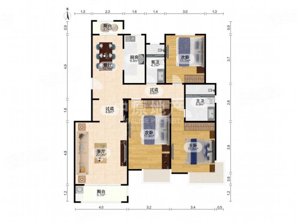 保利御樽苑(公寓住宅)3室2厅2卫145.39㎡南740万