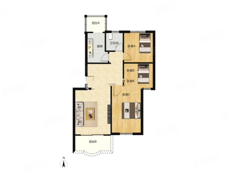 金山小区 正规三房 中间楼层 南北通透 产权清晰 看房方便