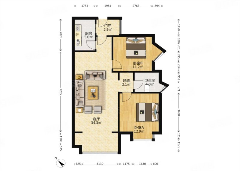西岸观邸 2室2厅 南