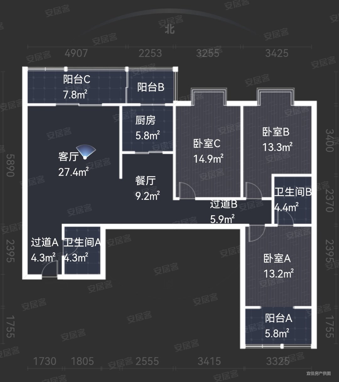 皇家公馆3室2厅2卫158.9㎡南北215万