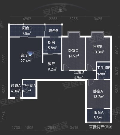 皇家公馆3室2厅2卫158.9㎡南北215万