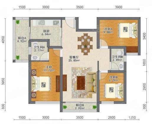 鹭洲城邦3室2厅2卫84.14㎡南北40万