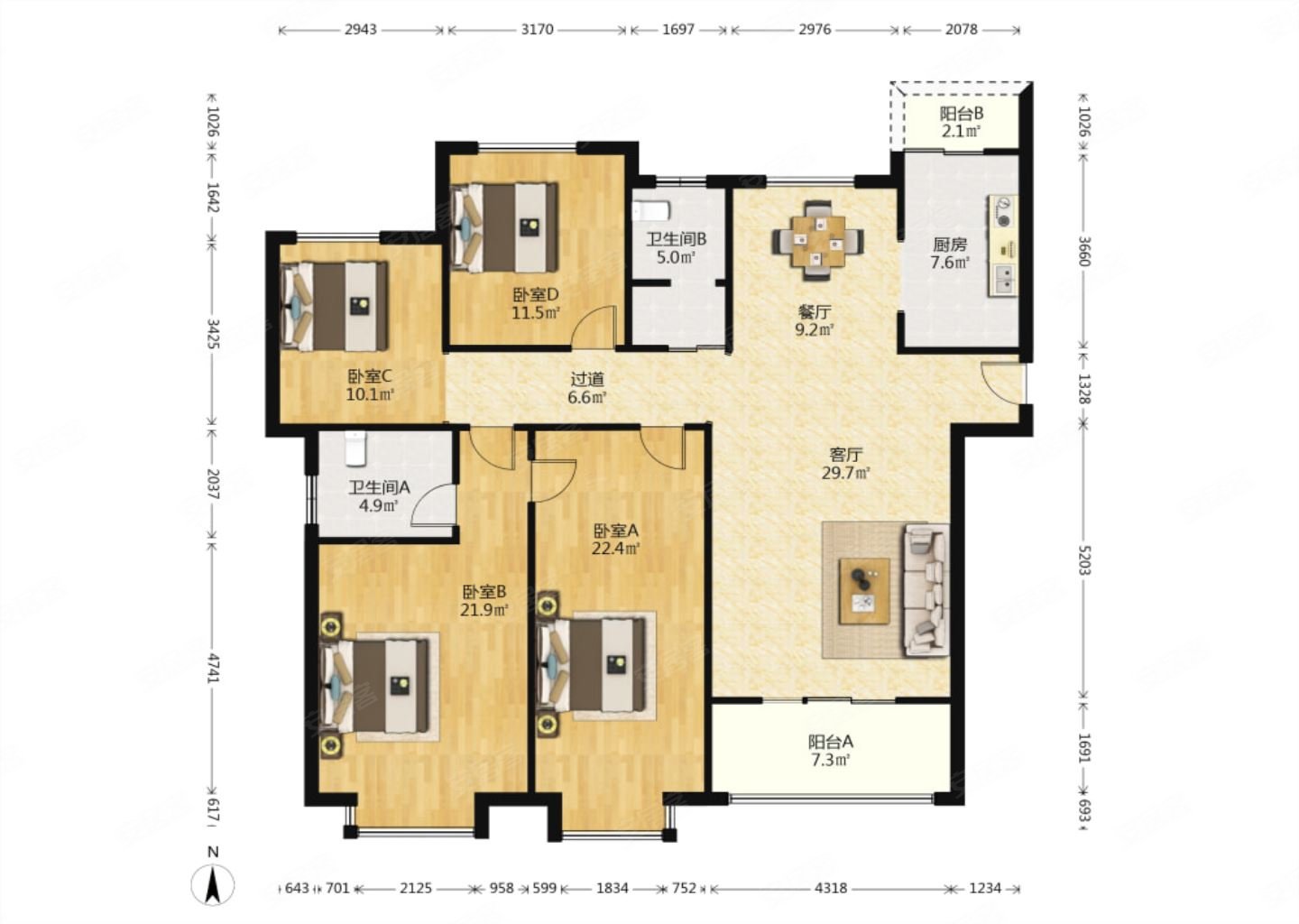 融侨城(西区二三四期)4室2厅2卫151.58㎡南北310万