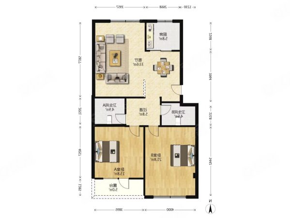 中正公馆2室2厅1卫116.9㎡南北145万