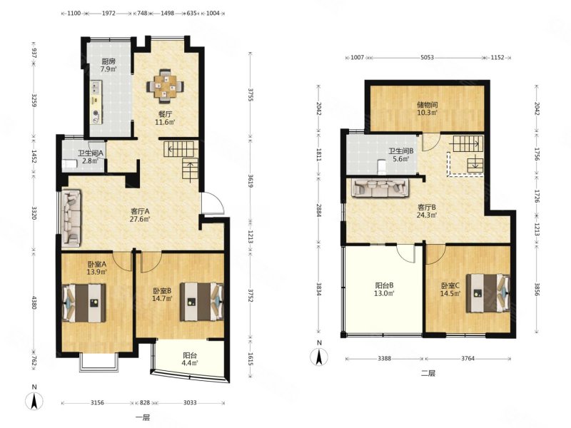 置信雅苑 六楼 跃层 三房两厅两卫 精装修 西边户 带露台