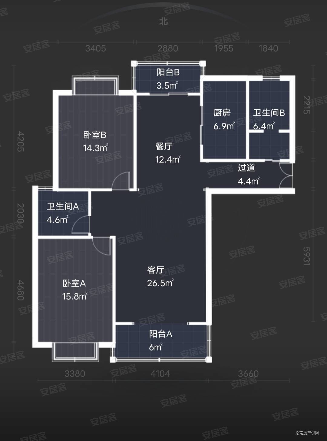 新南家园2室2厅2卫133.58㎡南北248万