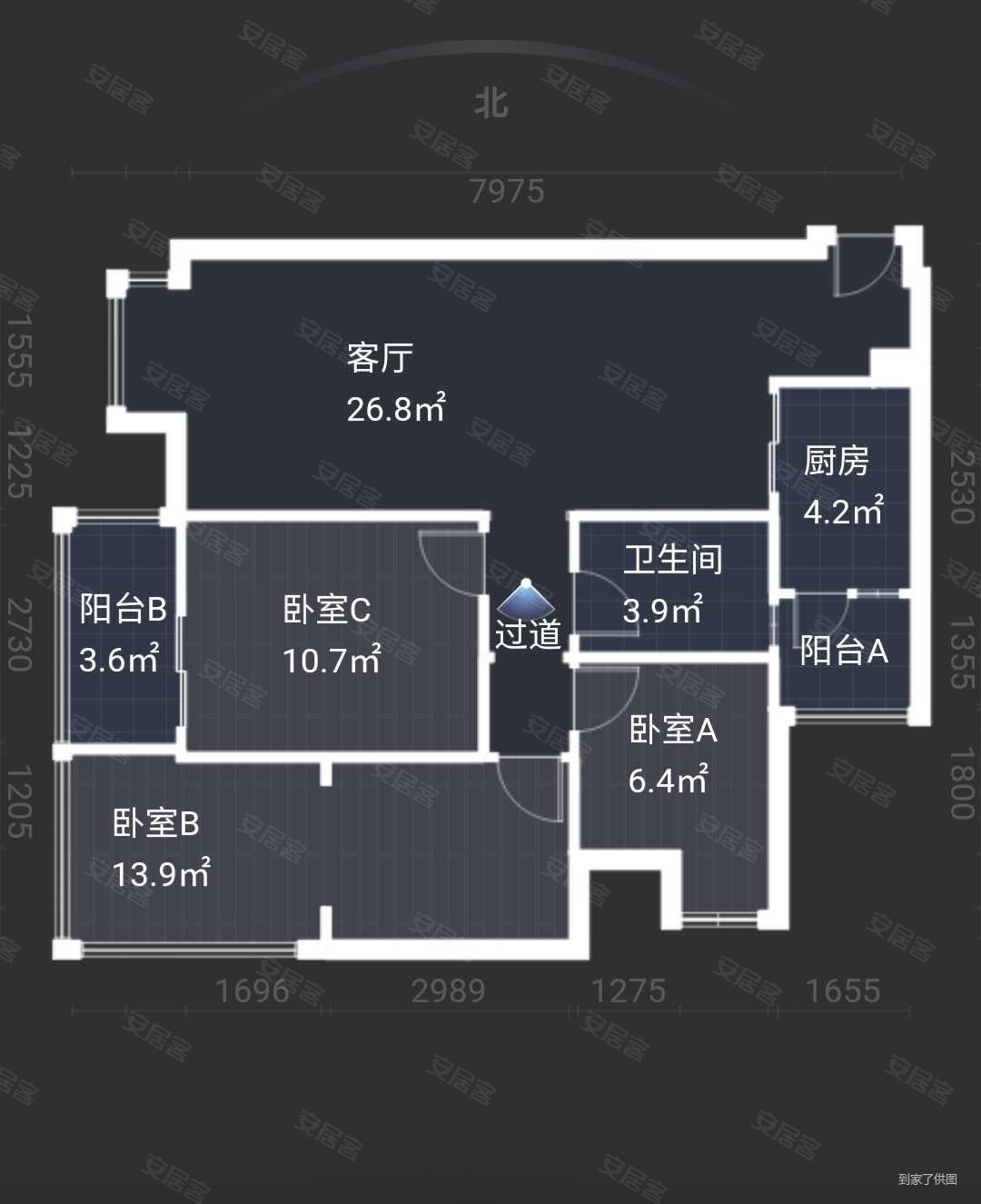 锦江城市花园一期3室2厅1卫86.64㎡西南135万