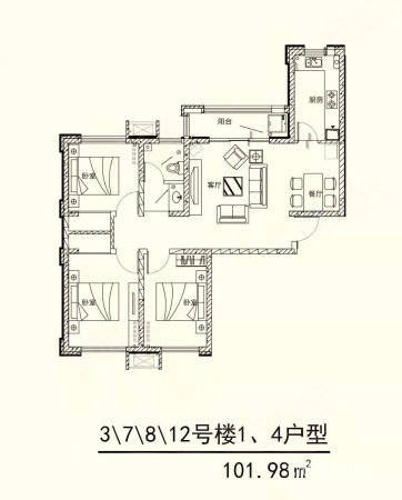 雅荷盛世铭城3室2厅1卫101㎡南北80万