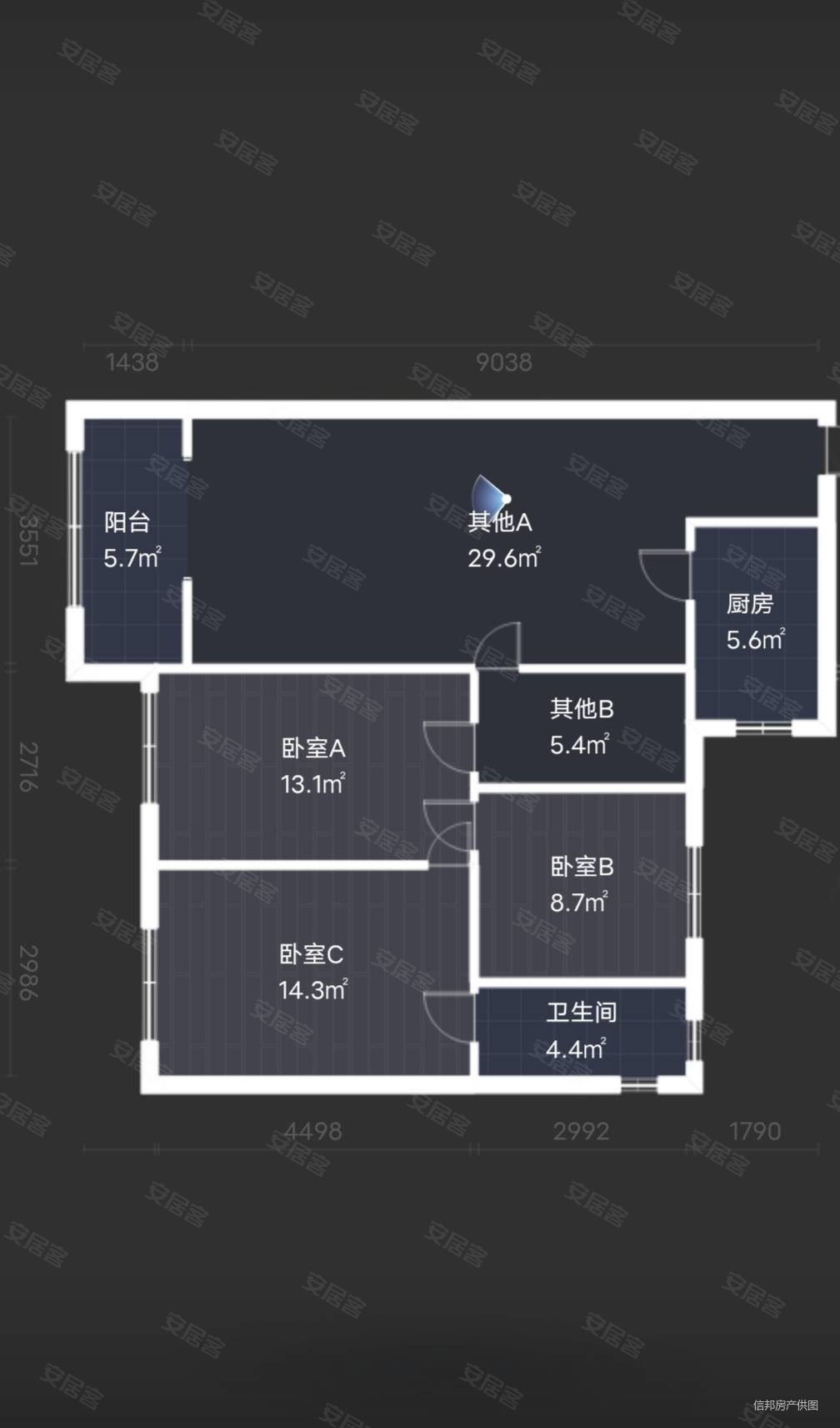 东部美的城3室2厅2卫119㎡南北125万