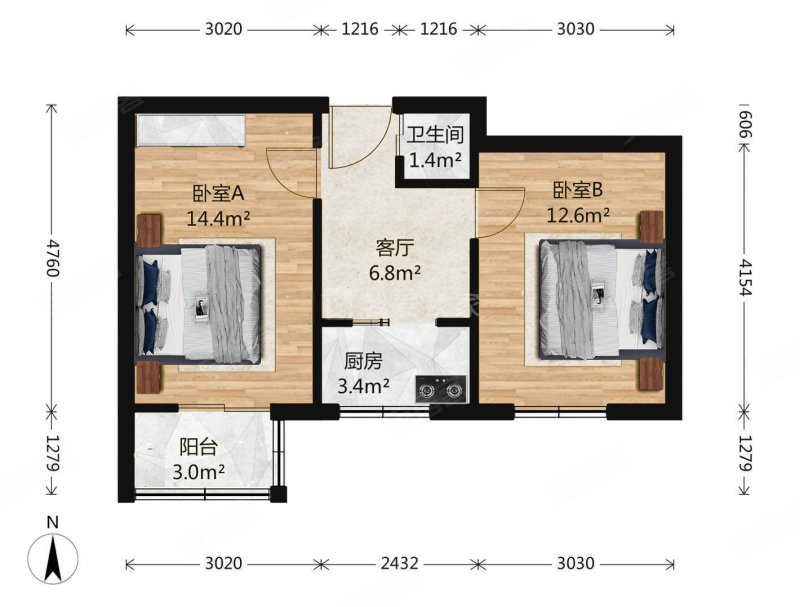 八里庄西里2室1厅1卫55.73㎡南235万