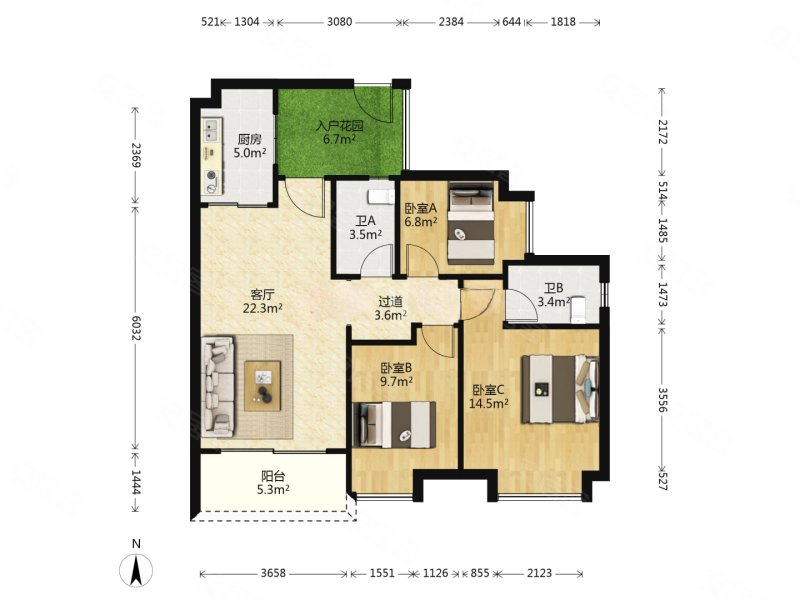 南沙保利城3室2厅2卫97.98㎡东南135万