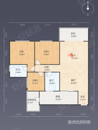 翡翠园3室2厅2卫109.47㎡南北48万