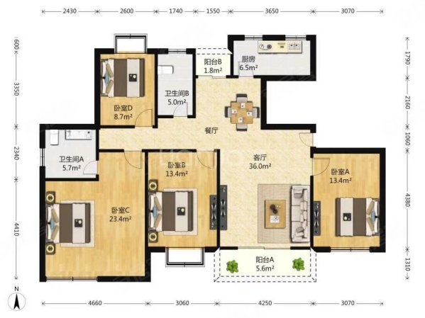 天和湖滨家园(公寓住宅)4室2厅2卫162.85㎡南545万