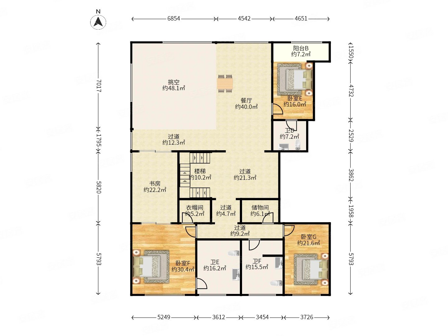 缘溪堂 7室2厅6卫 主卧朝南 格局方正