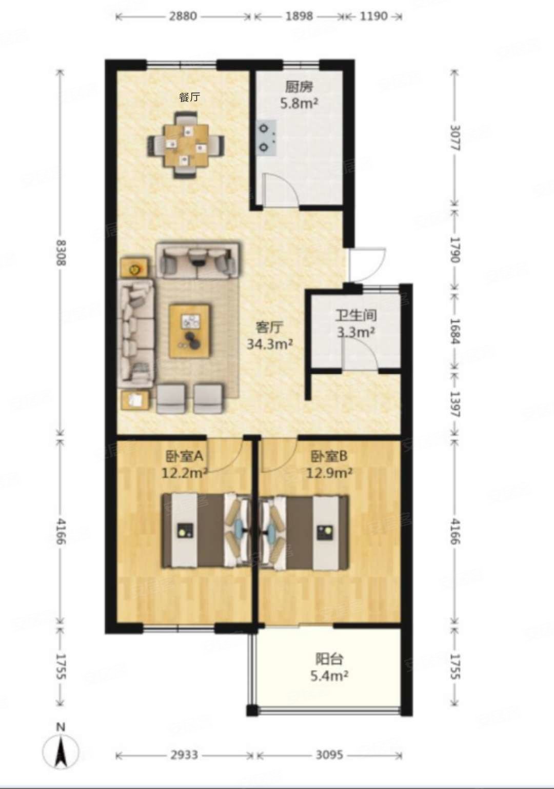 精装两室朝南!急售!