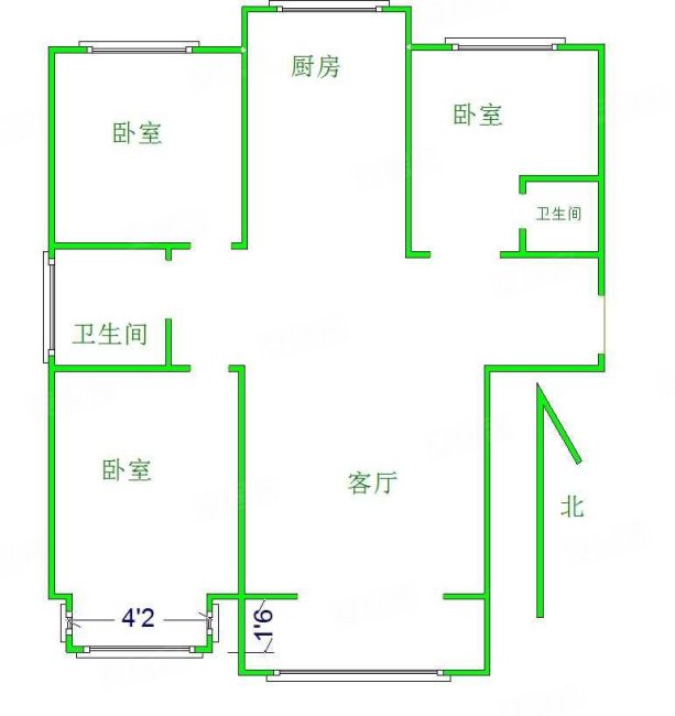 中山绿洲东区3室2厅2卫109.65㎡南北60万