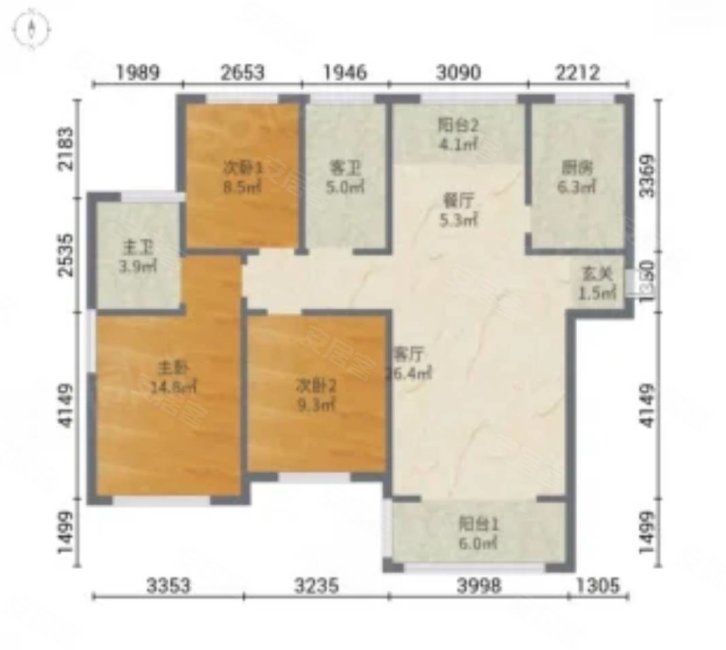 三庭轩3室2厅2卫120㎡南北49万