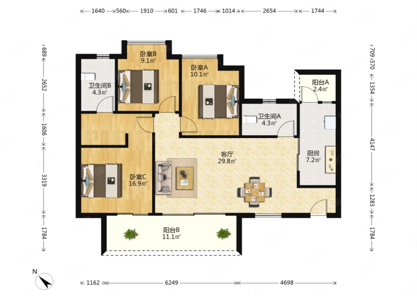 恒大翡翠湾3室2厅2卫117.9㎡东南78.9万