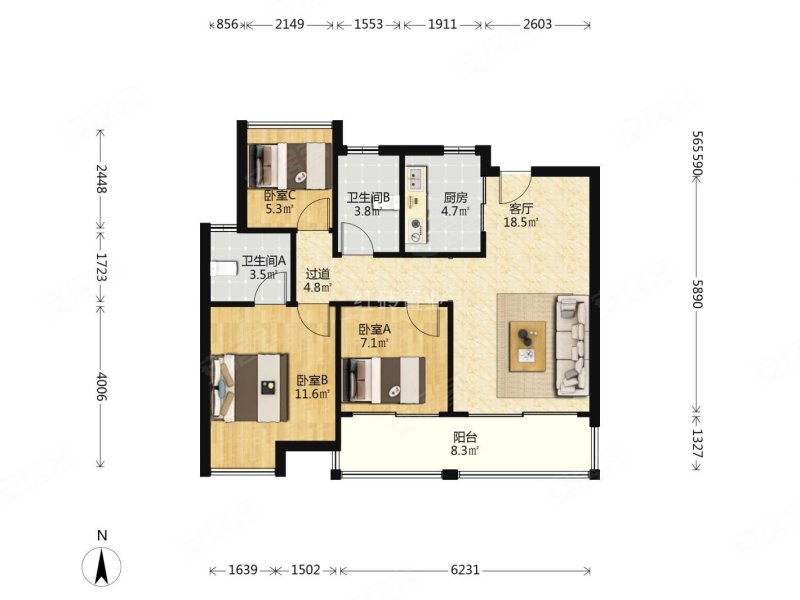中海珑湾精装三房,中楼层,视野开阔,采光充足