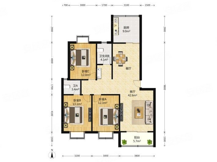 林景雅园 楼层 价 高品位,通宇林景雅园二手房,260万,3室2厅,2卫,119.