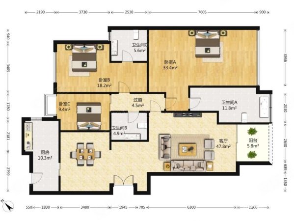 可能是你见到过 漂亮的240平米北外滩江景户型,白金湾广场二手房,2850