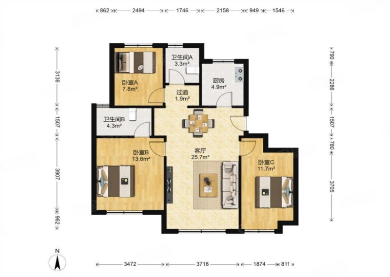 高楼层视野好 房龄新 交通便利 满二 高绿化 小三居,融创东岸名郡二手