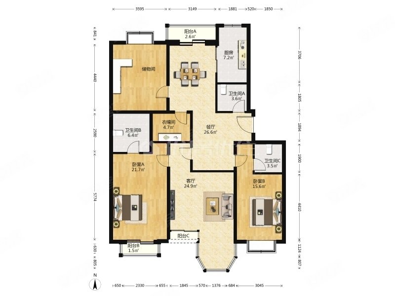 珠江帝景b区南  三居 通透无遮挡 物业直售品质服务