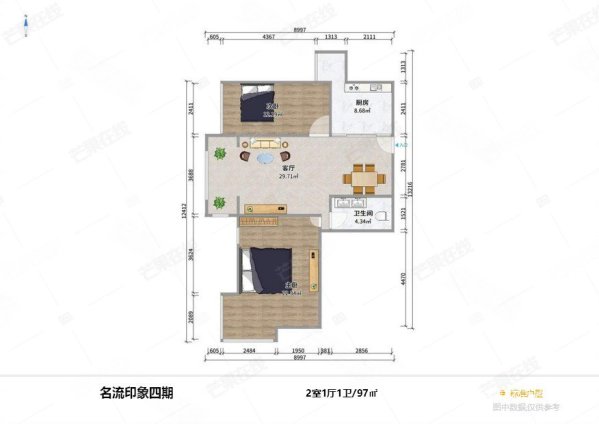 名流印象(四五期)2室2厅1卫97.01㎡西南100万