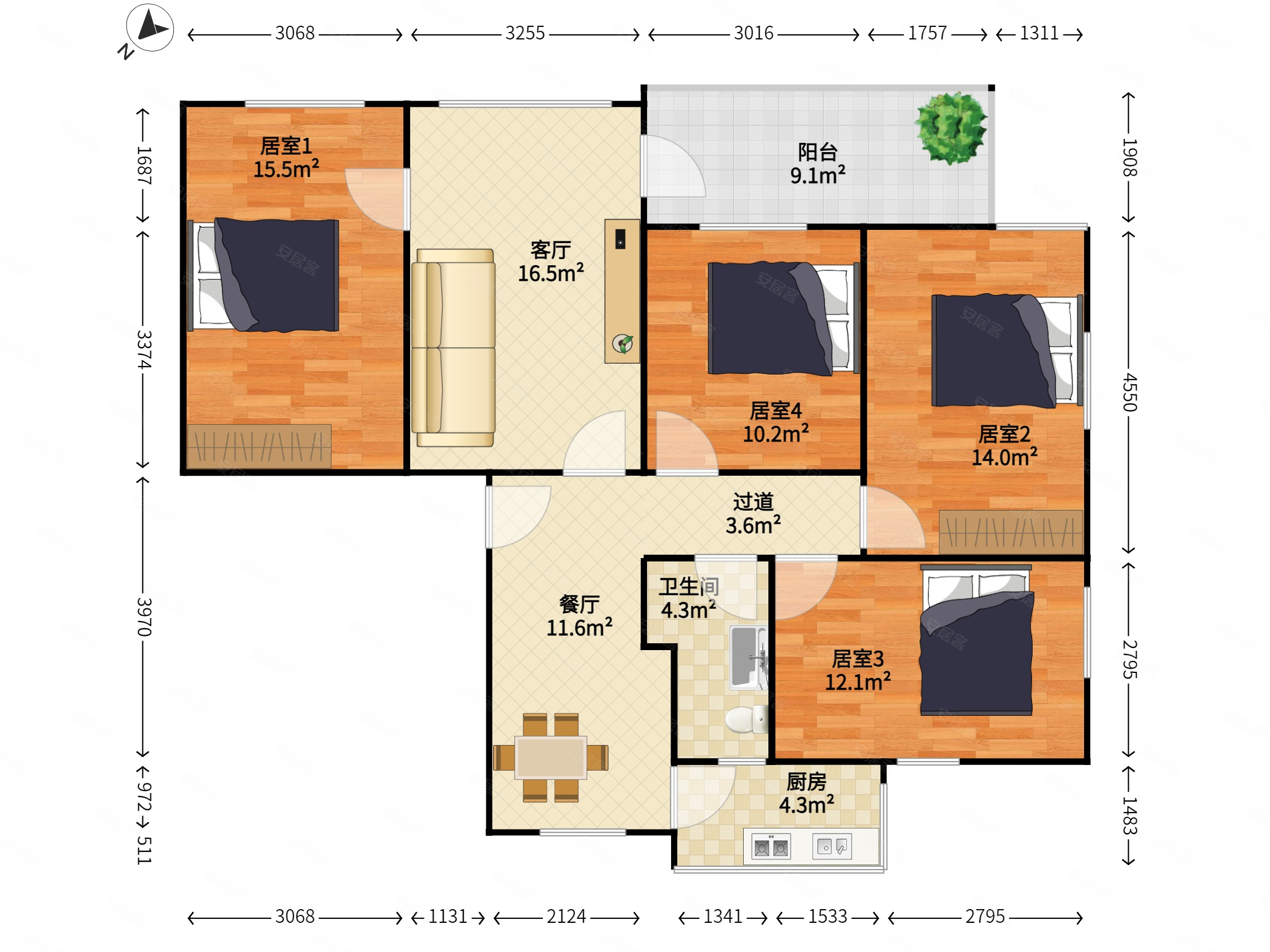 湖滨花园(宝安)4室2厅1卫101.4㎡东南600万