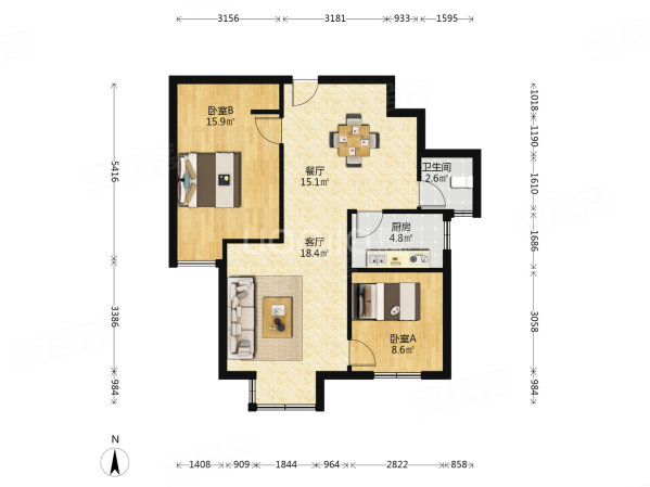 仁厚庄园2室2厅1卫95㎡南北118万