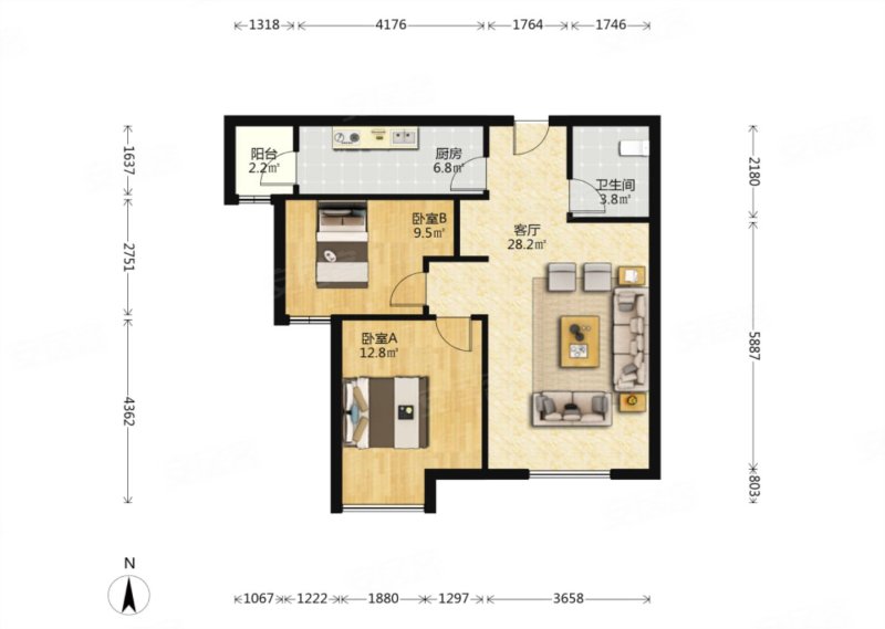 新上 富力现代广场 纯南两居室 满五    日照充足 可看房