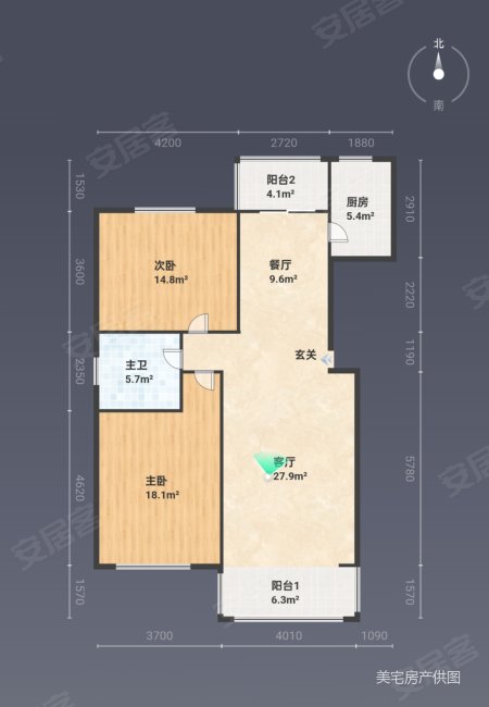 朝阳一号2室2厅1卫113㎡南北62万