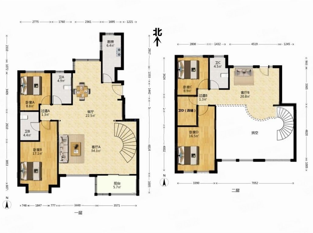 二环内真洋房大跃层豪华装修赠送楼台全屋拎包入住