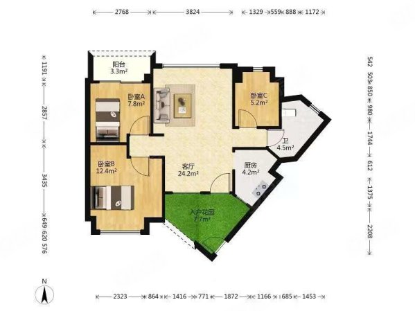 滨江瑞城3室2厅1卫90.23㎡南北330万