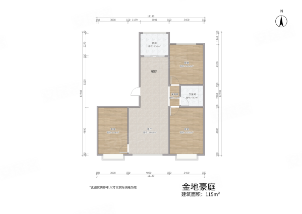 金地豪庭3室2厅1卫115㎡南北85万