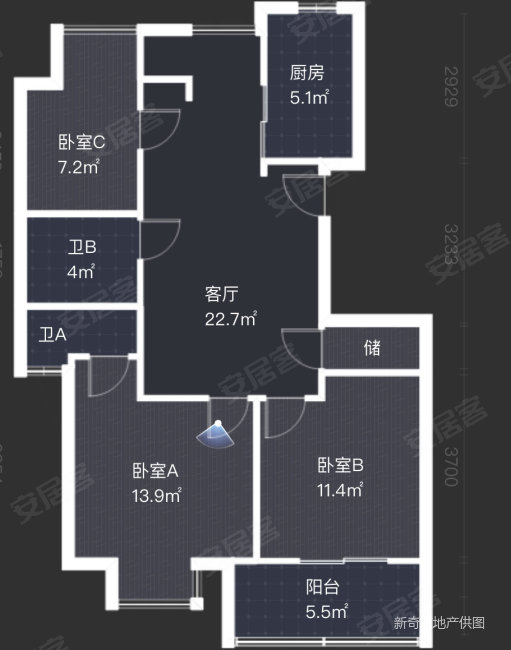 瑶溪住宅区二组团3室2厅2卫90㎡南北87万