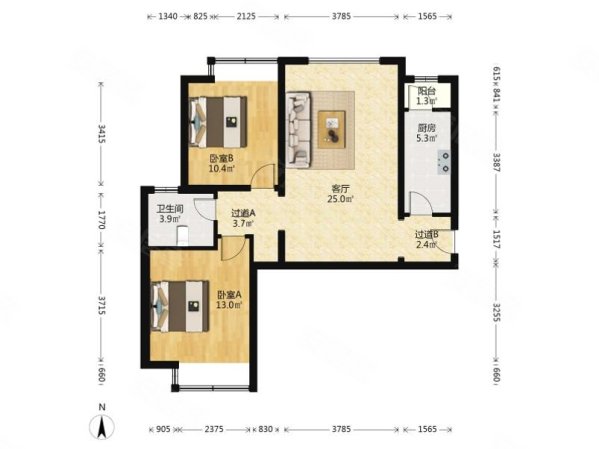 合生滨江帝景(二区)2室2厅1卫91.28㎡南北436万