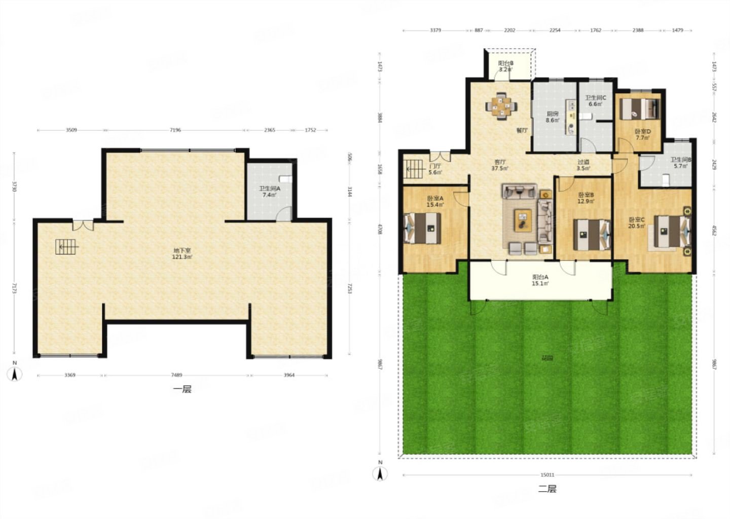开发商圈的正规院子100平左右,崂山新小区花园洋房一楼复式
