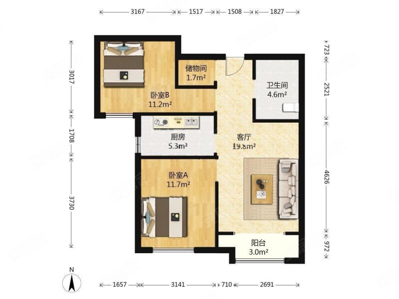 盛庭豪景2室1厅1卫83.34㎡南103万