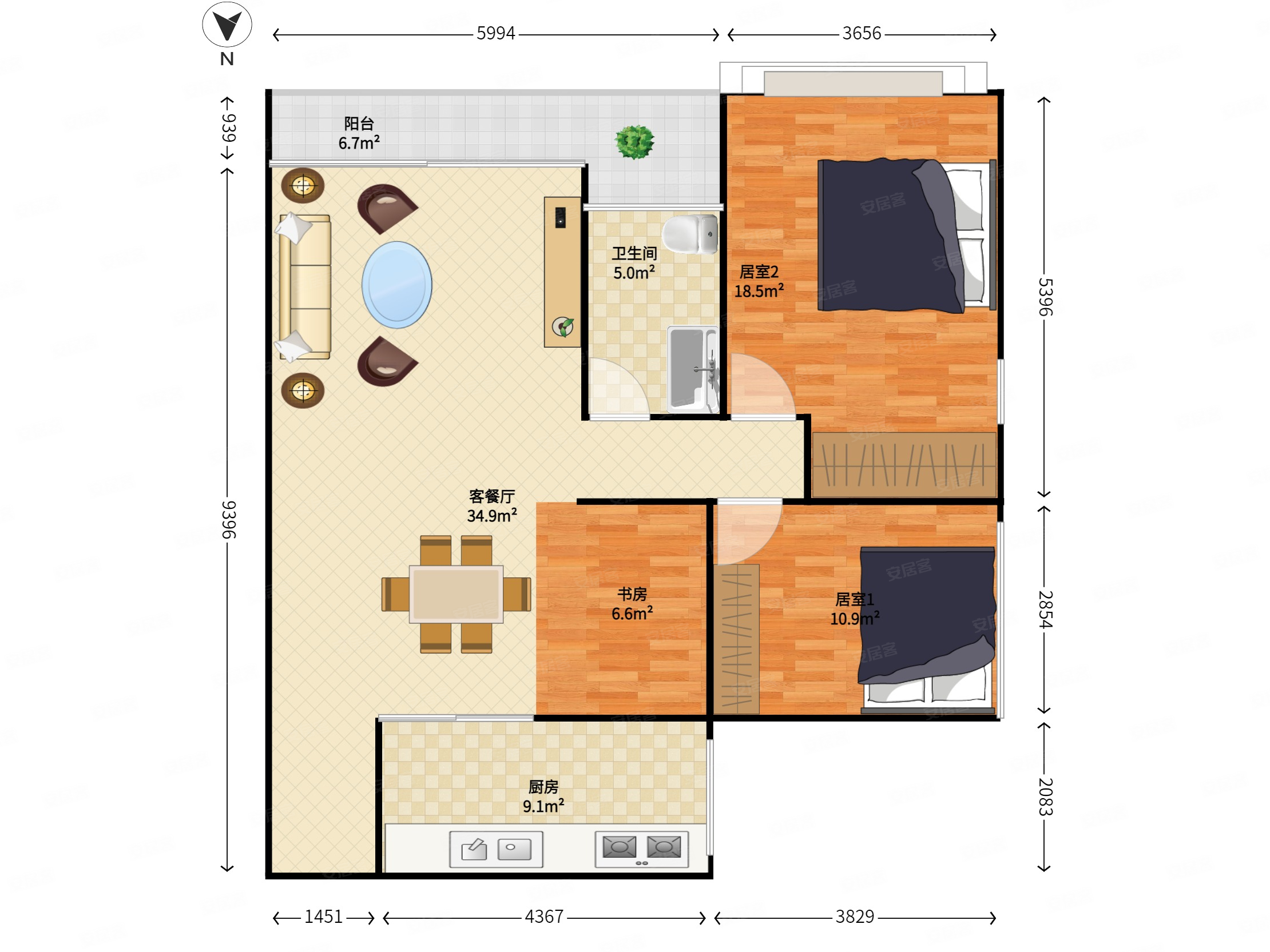 博林天瑞3室2厅1卫89.85㎡南北0万
