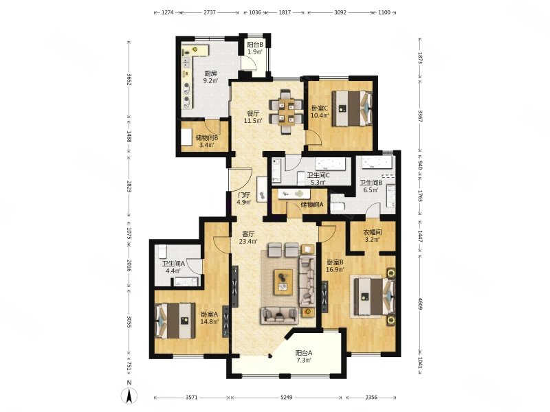 恒盛欧洲公馆3室2厅3卫177.54㎡南北2128万
