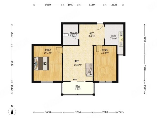 美丽心殿2室2厅1卫97.45㎡南220万